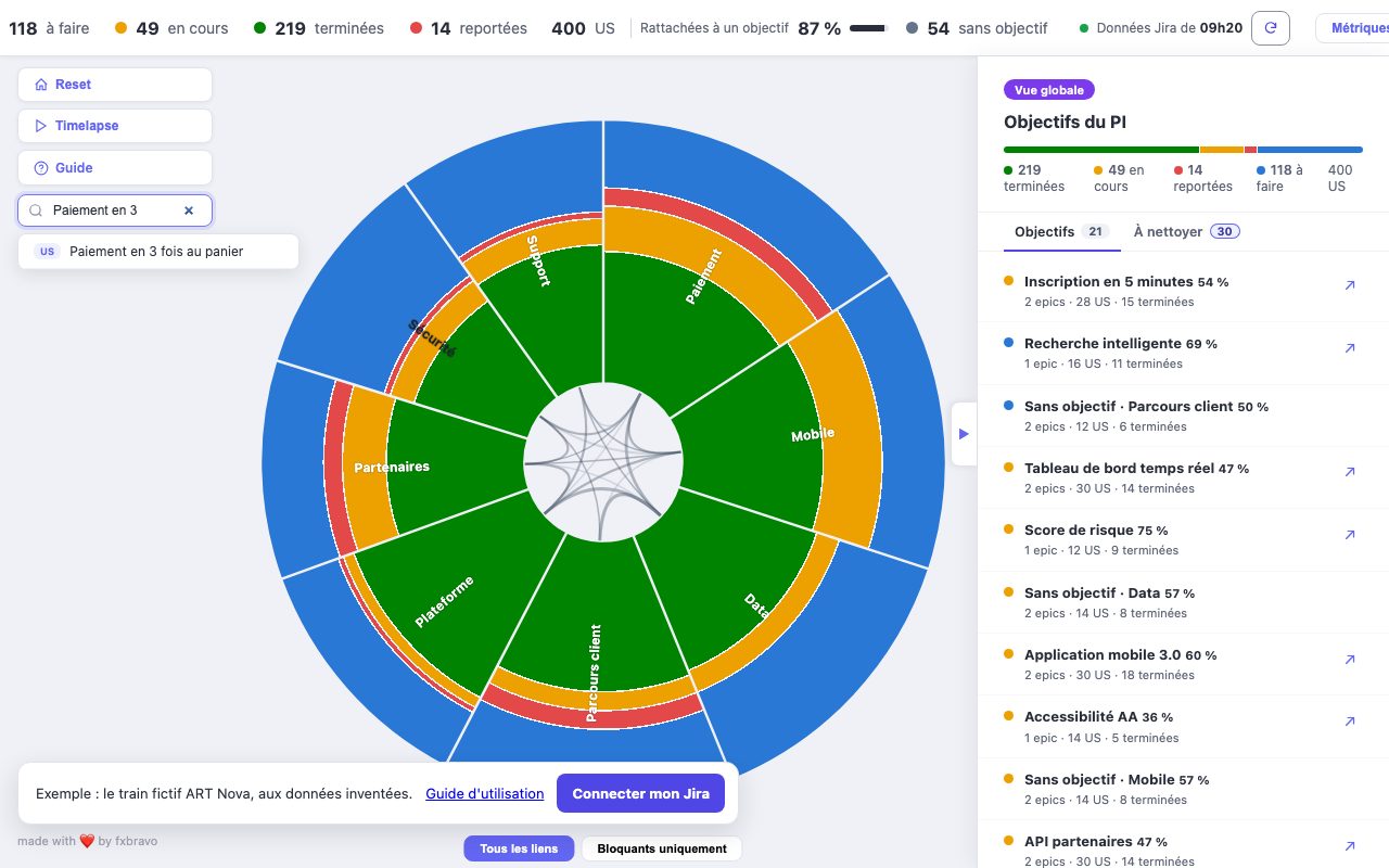 La recherche, à gauche : « Paiement en 3 » trouve l'US Paiement en 3 fois au panier.